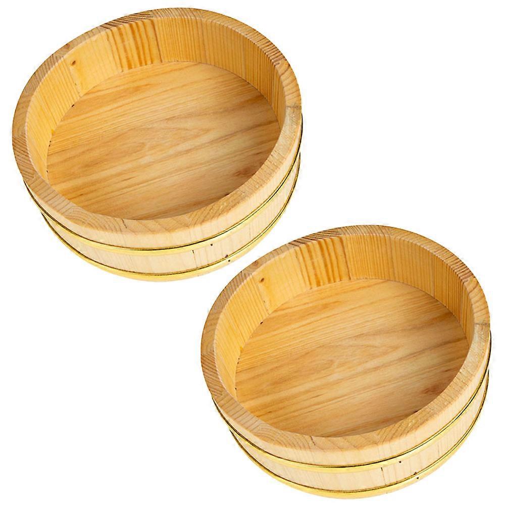 Sushi Rice Mixing Bowl Wooden Sushi Storage Barrel For Professional Chefs Khaki 24X24CM Rice Mixing 2Pcs