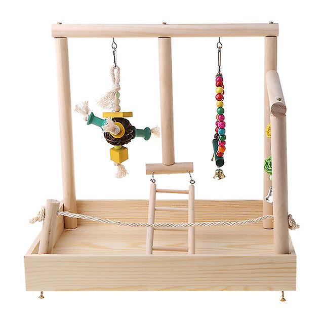Bird Parrot Swing Climbing Ladder Desktop Stand Toy Wooden Playground Training Perch Platform Bird Cage Grinding Claws Chew Toys