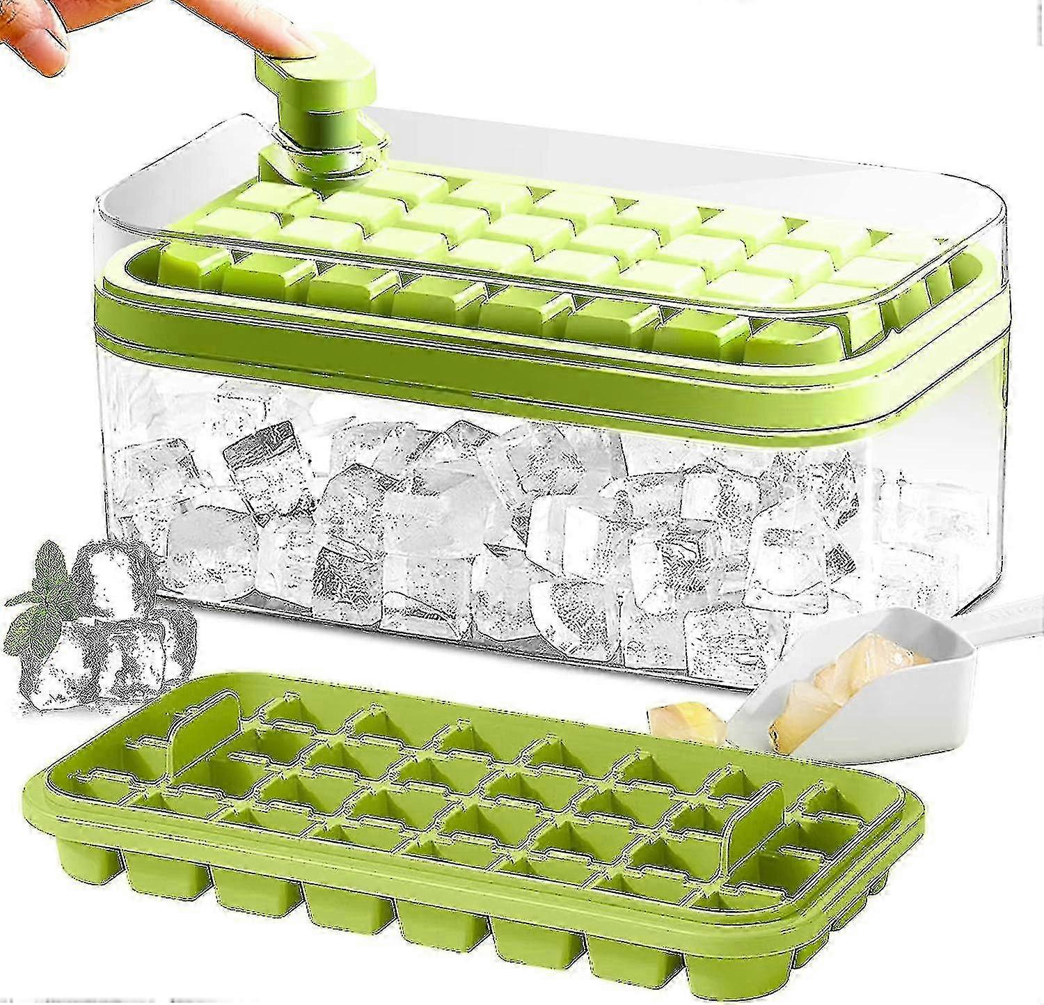 Ice Box With Lid, Ice Scoop And 2 Ice Cube Trays For Freezer - Suitable For One Piece, (Green)