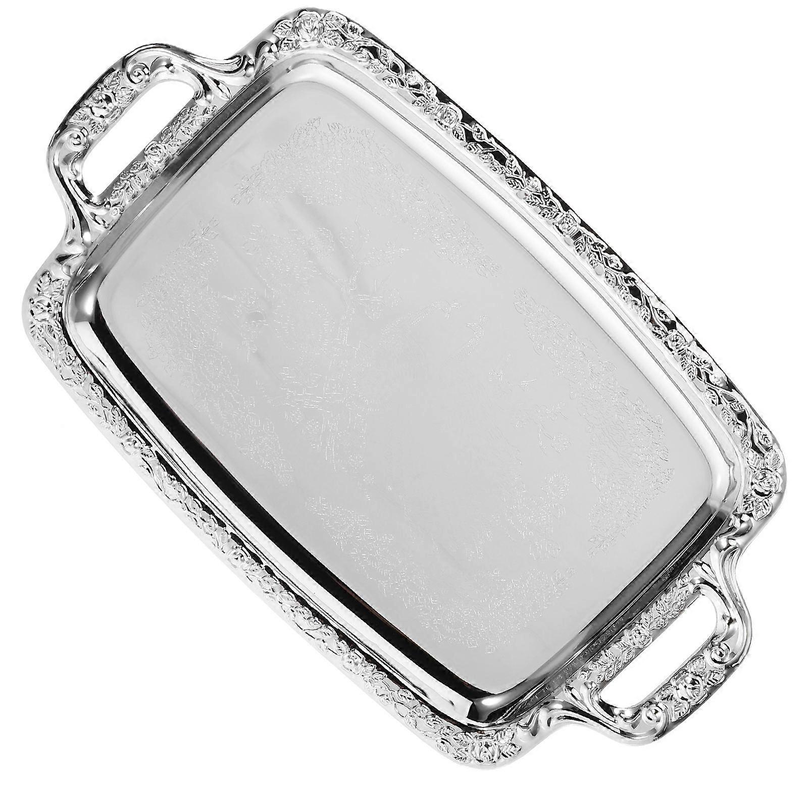 Silver Stainless Steel Serving Plate Rectangular Shape For Food Serving And Storage 39.00X23.00X1.40CM 1Pcs