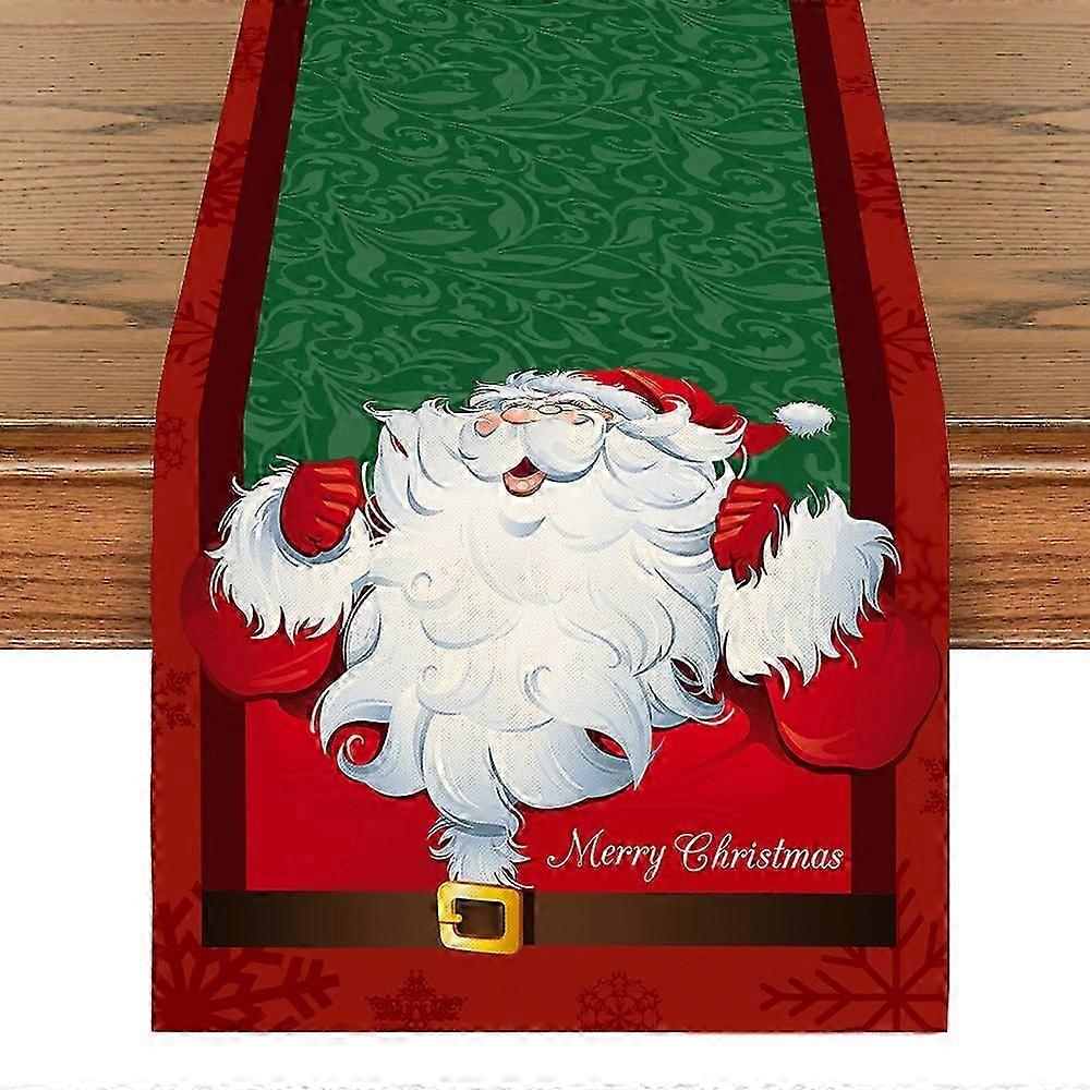 Linen Christmas Table Runner with Snowman Pattern for Festive Dining Decoration