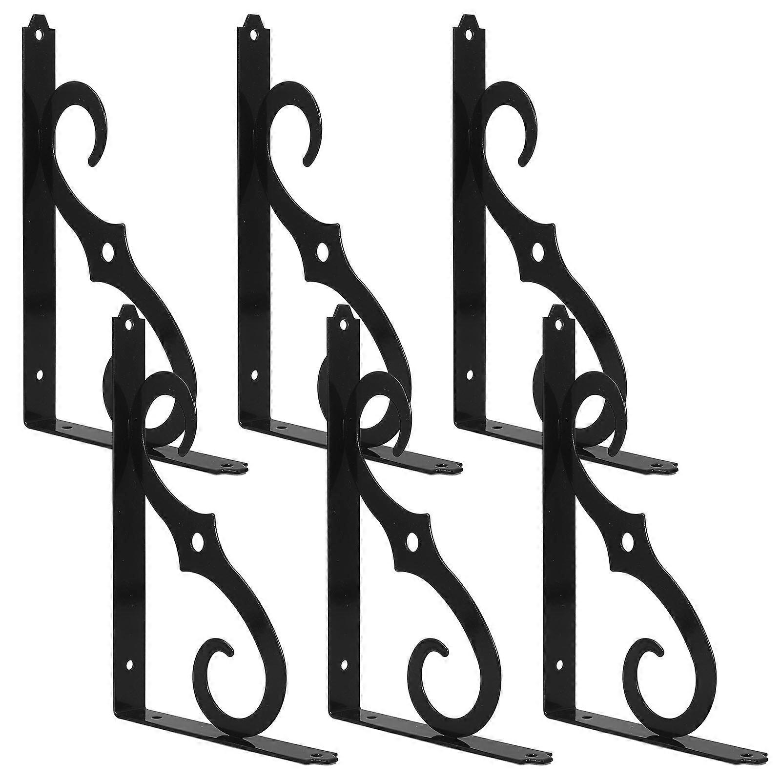 Triangle Shelf Brackets Wall Mount Storage Support Household Shelf Black Iron 6Pcs