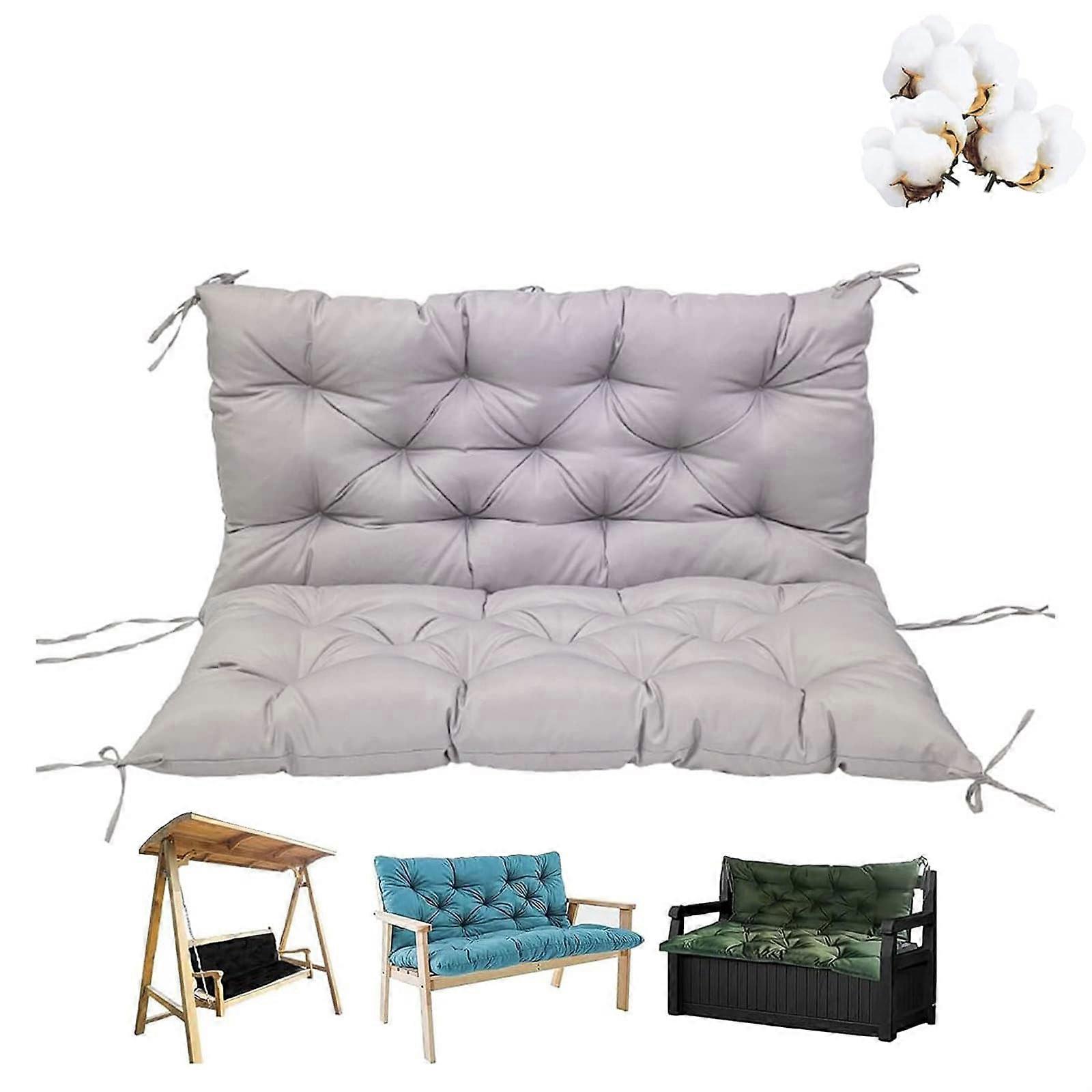 Outdoor swing cushion with backrest, waterproof, for 23seater bench, replacement seat cushion, light gray 120X100X10cm