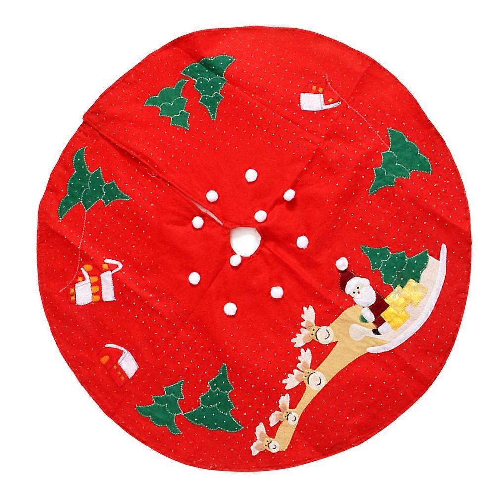 Tree Skirt With Deer Design Stylish Double Embroidery Christmas Tree Decoration Red 39.4X39.4X0.1in For Households