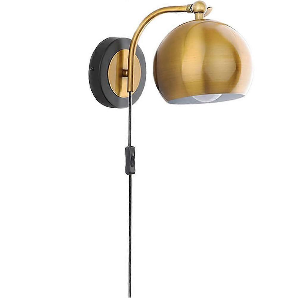 E27 Indoor Wall Lamp, Vintage Wall Light, Gold with Switch and Plug, Adjustable Bedside Lamp