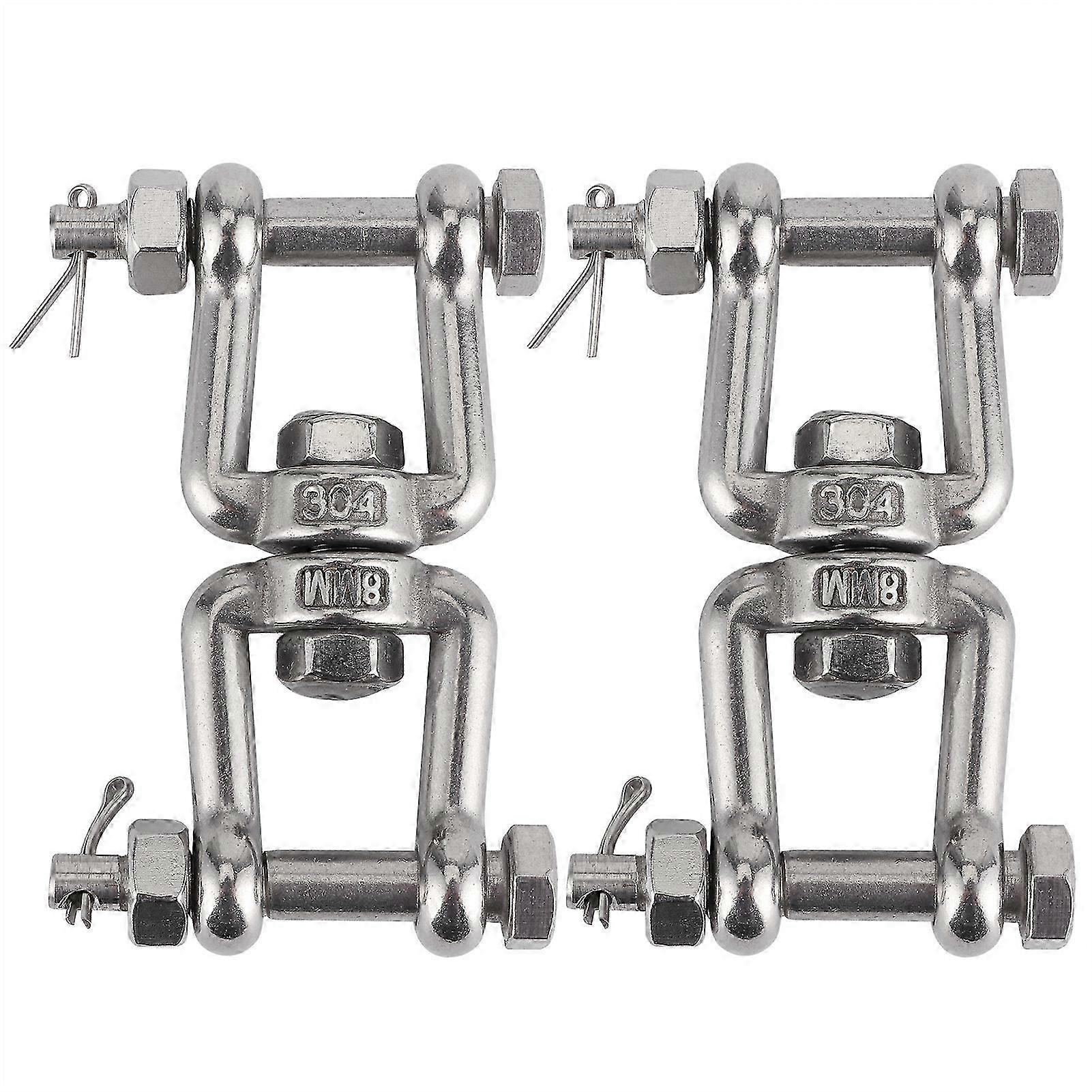 2Pcs Swivel Shackle 304 Stainless Steel Rotating Ring Connector with Insurance M8