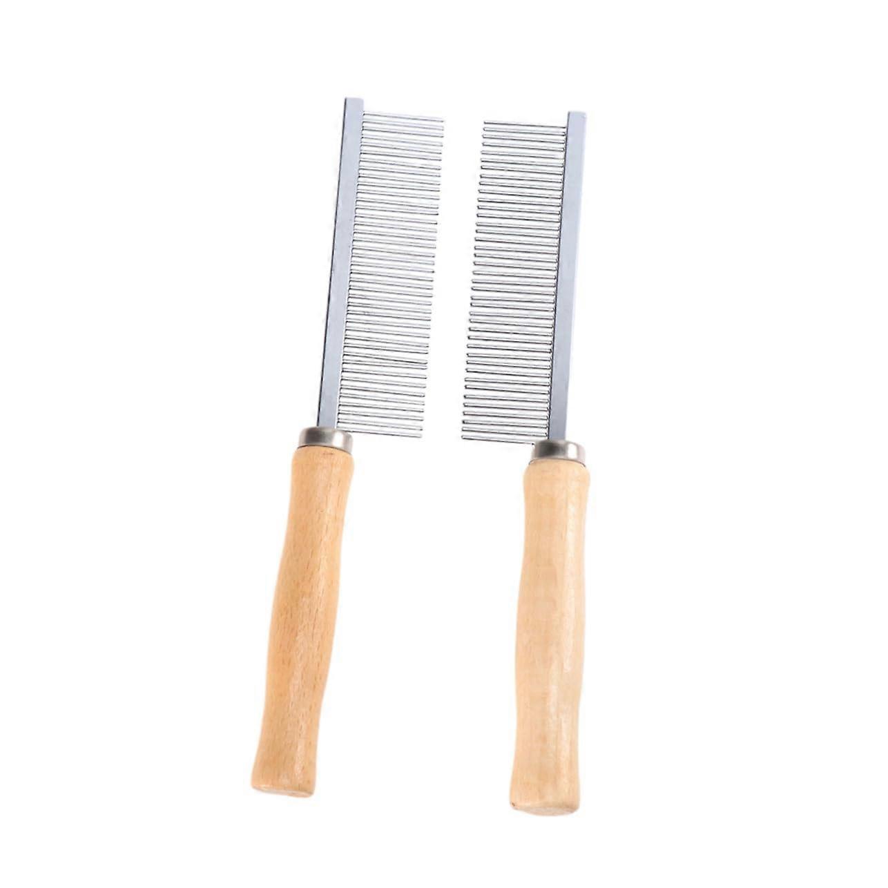2 Piece Pet Grooming Tool With Wooden Handle Needle Comb For Puppies Detangling And Fur Cleaning