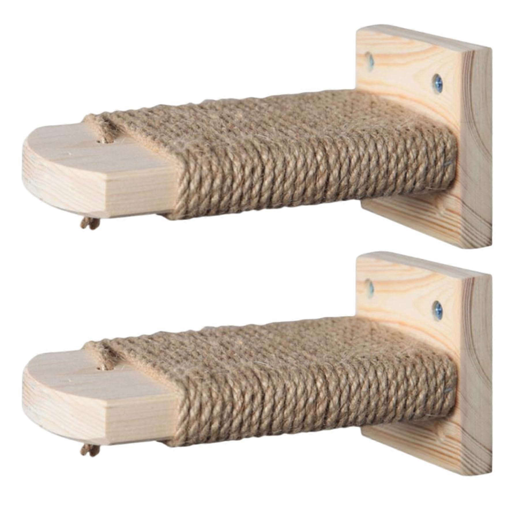 2pcs Cat Wall Steps Wooden Cat Wall Shelves Covered with Jute Rope SpaceSaving Kitten Furniture for Jumping and Volume