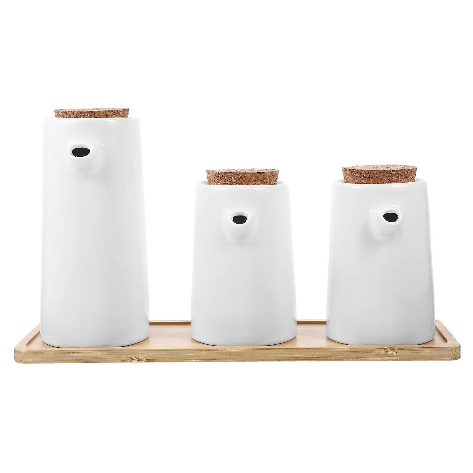 Square Ceramic Vinegar Storage Bottle with Non-Drip Function for Home Cafe 1Set