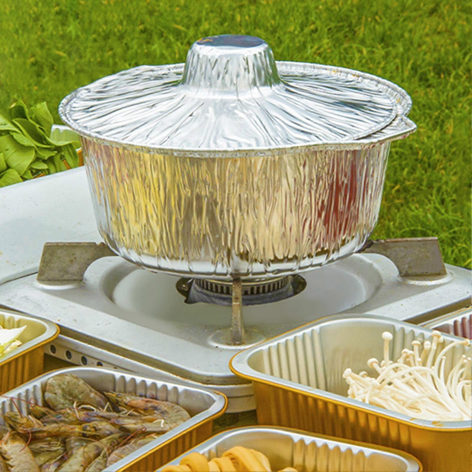 6pcs Aluminum Round Foil Pan with Lid Fast Even Heating Versatile Baking Food Container Foil Pan Tinfoil Camping Pot--