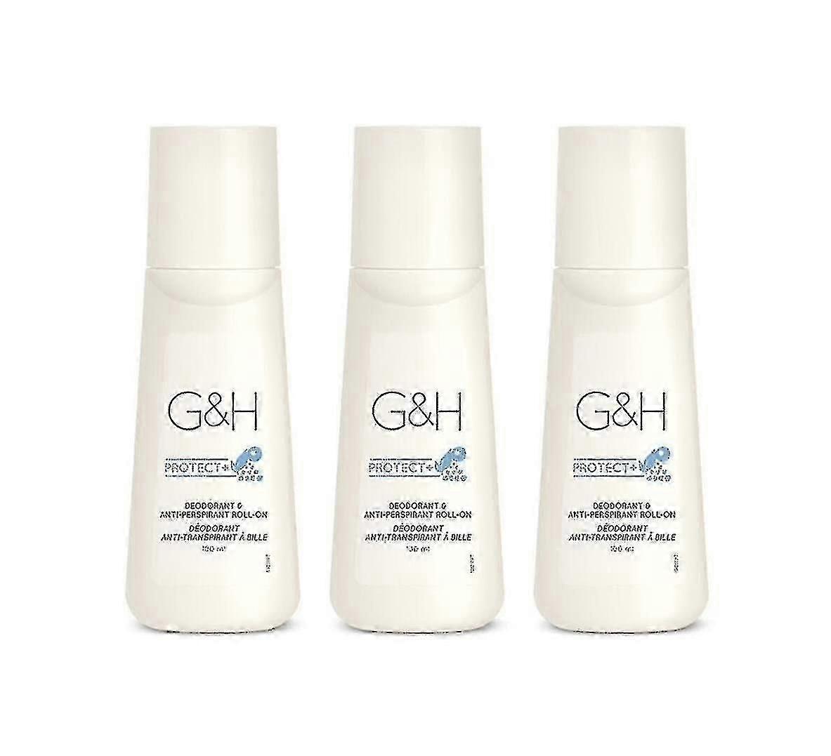 X 3 瓶 Gh Protect+ 除臭剂止汗滚珠尺寸 100 毫升。