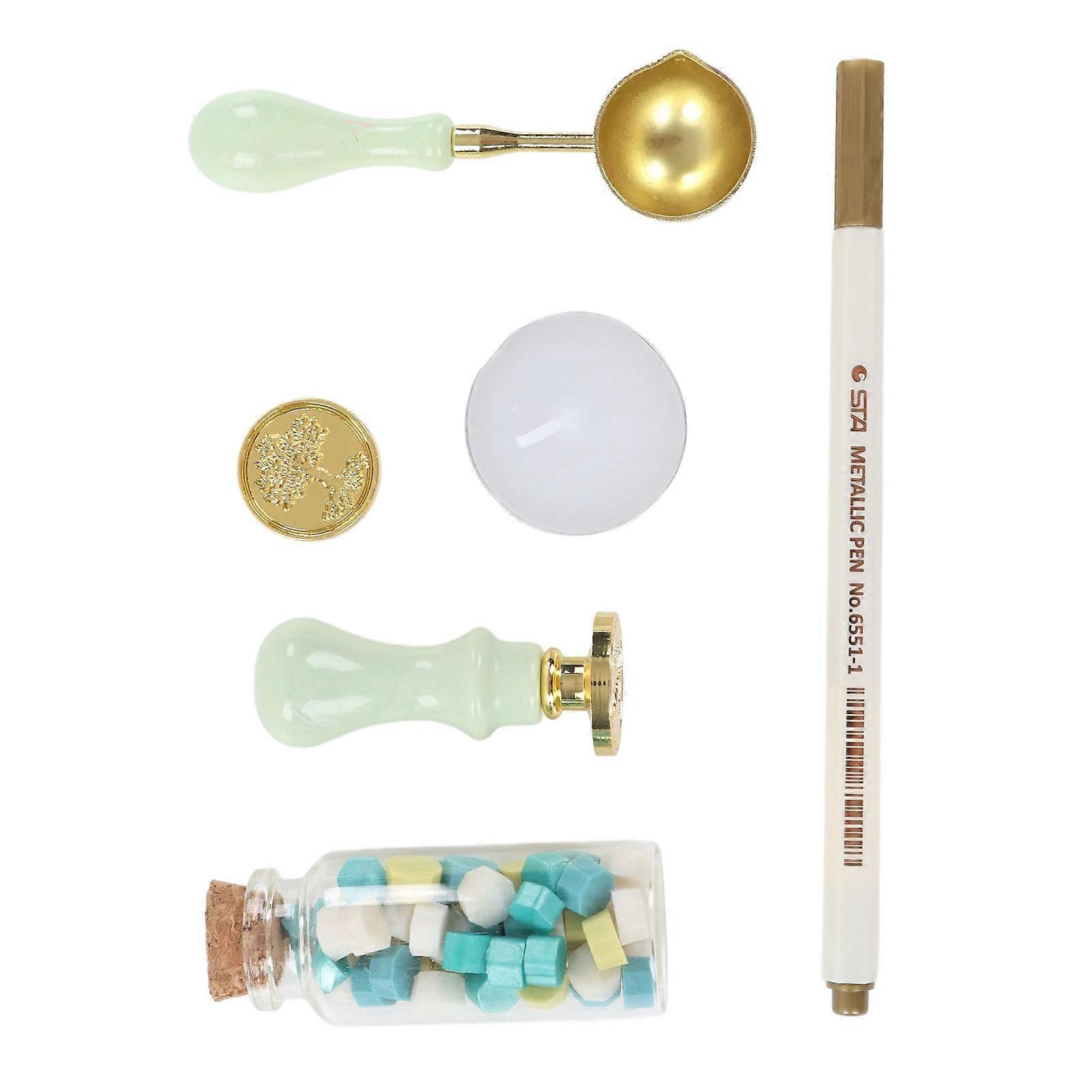 Wax Sealing Stamp Kit Clear Pattern Delicate Wax Detachable Handle DIY Wax Sealing Kit for DIY Invitations Letters Envelopes Green 