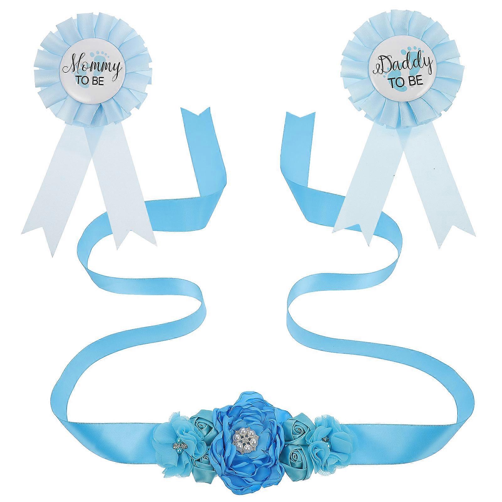 Maternity Photography Props Sash And Corsage Set Blue Chiffon Strap Keepsake present 1Set