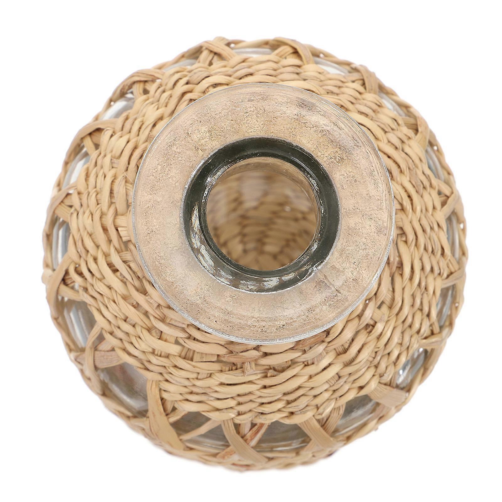 Hand Woven Glass Vase for Home with Rope Detail 1 Pc Light Brown 12.5 Inches Tall