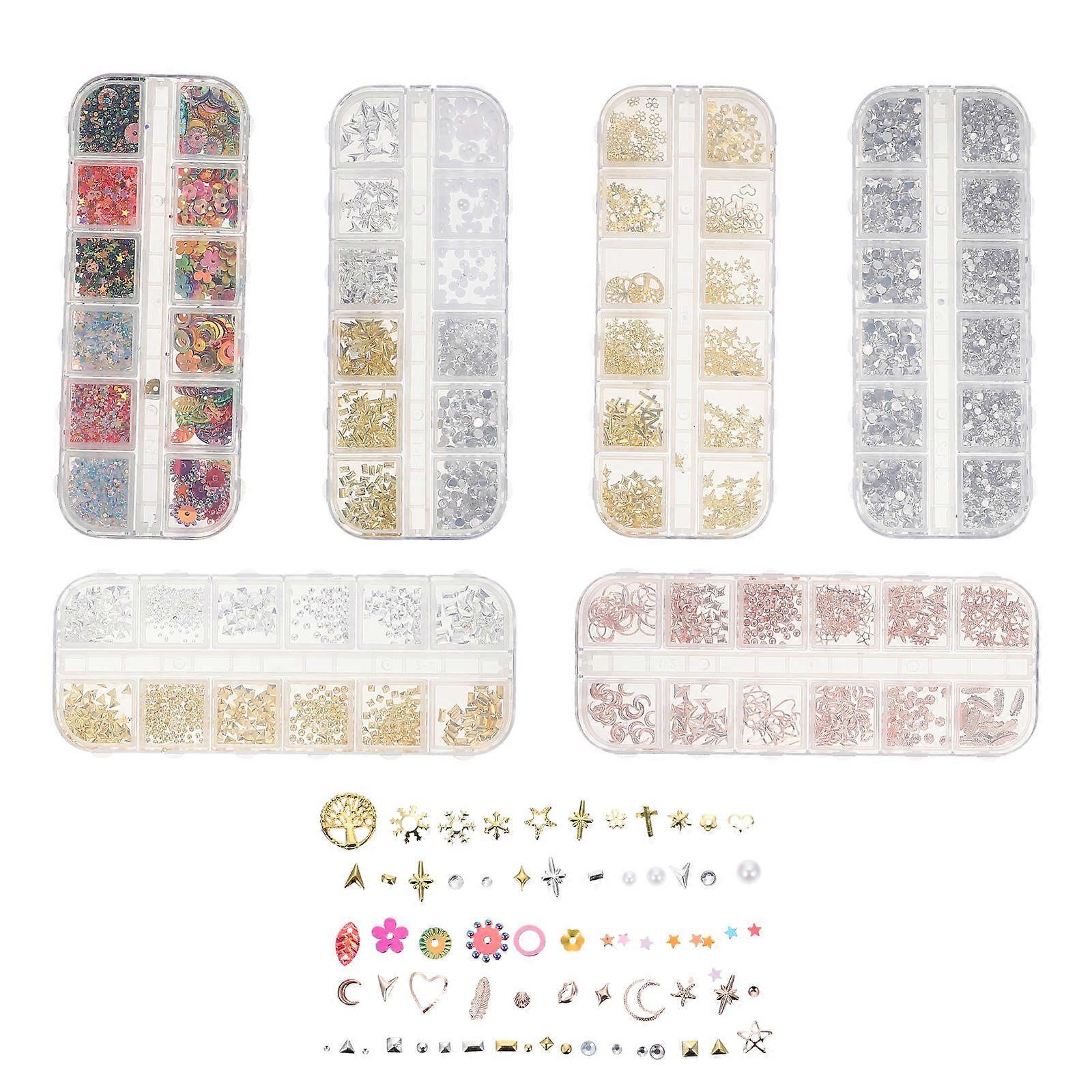 6 Boxes Delicate Nail Art Accessories for Creative DIY Manicure Sticker Assorted Color Acrylic