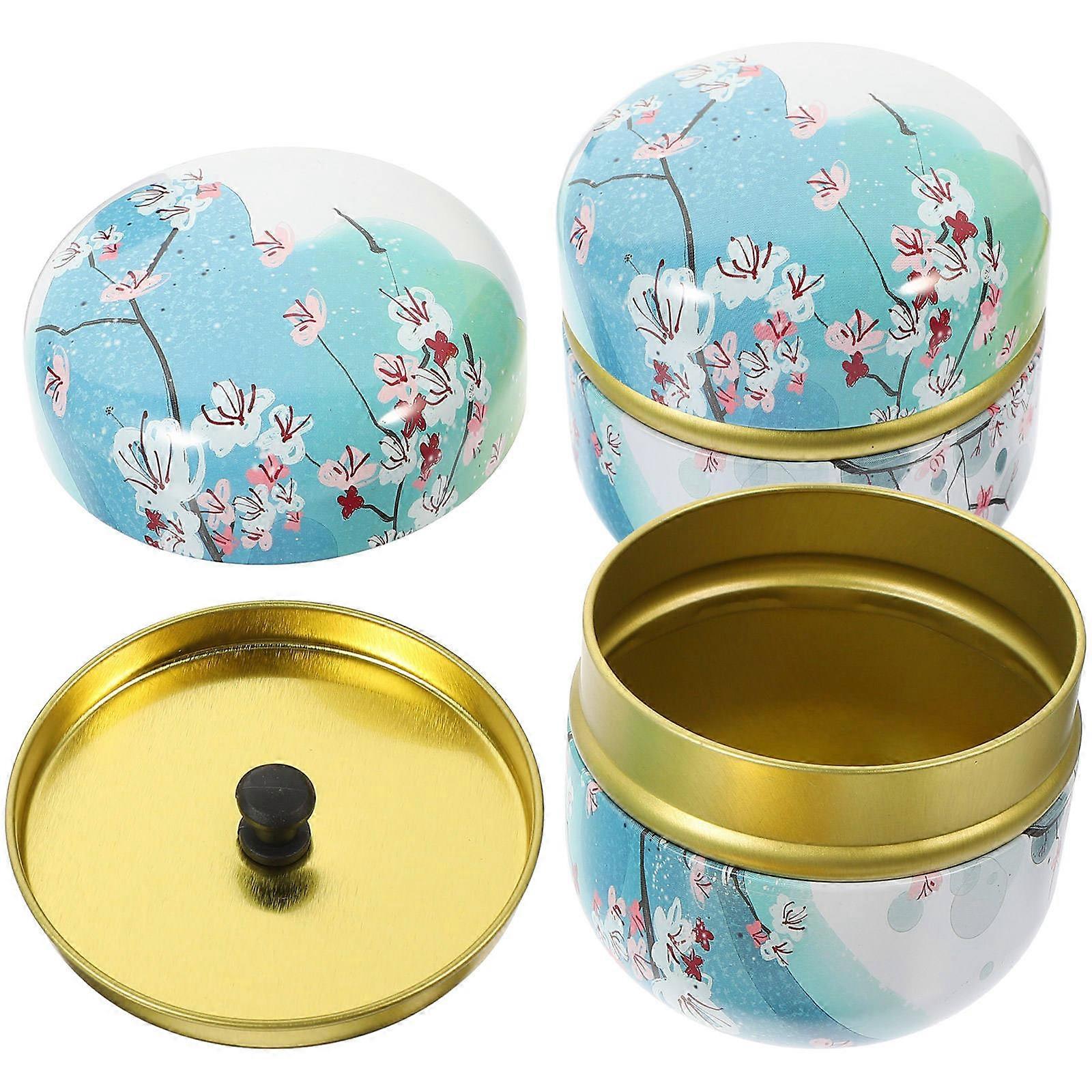 Pantry Storage Containers Multi Function Canisters Dust Proof Use 8.50X8.00X8.00CM Blue Background with White Flowers 2Set