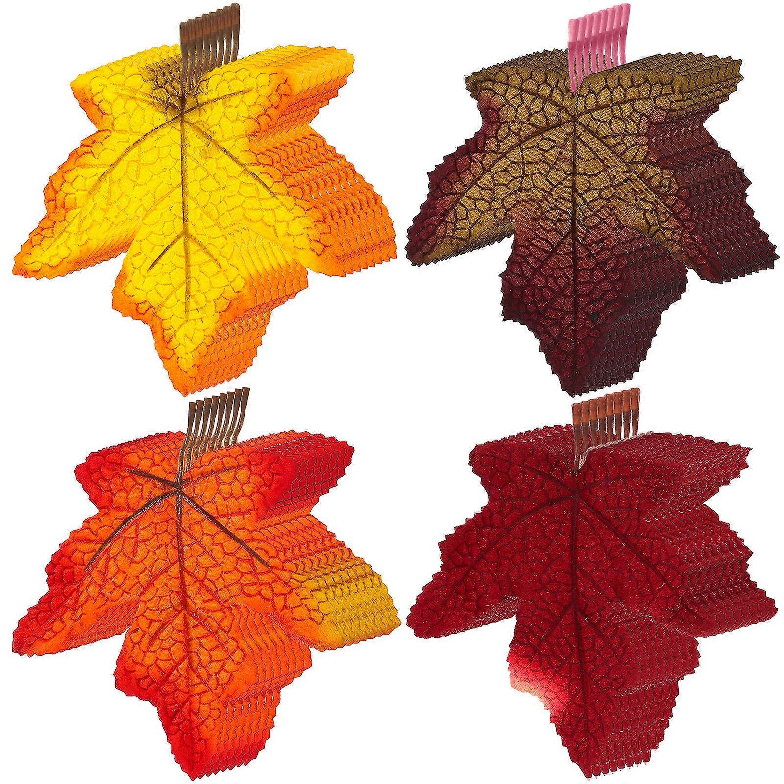 Thanksgiving Decoration Artificial Maple Leaf Fall Maple Leaves For Home Indoor Outdoor Use Multi Color 14.5X12.5CM 32Pcs