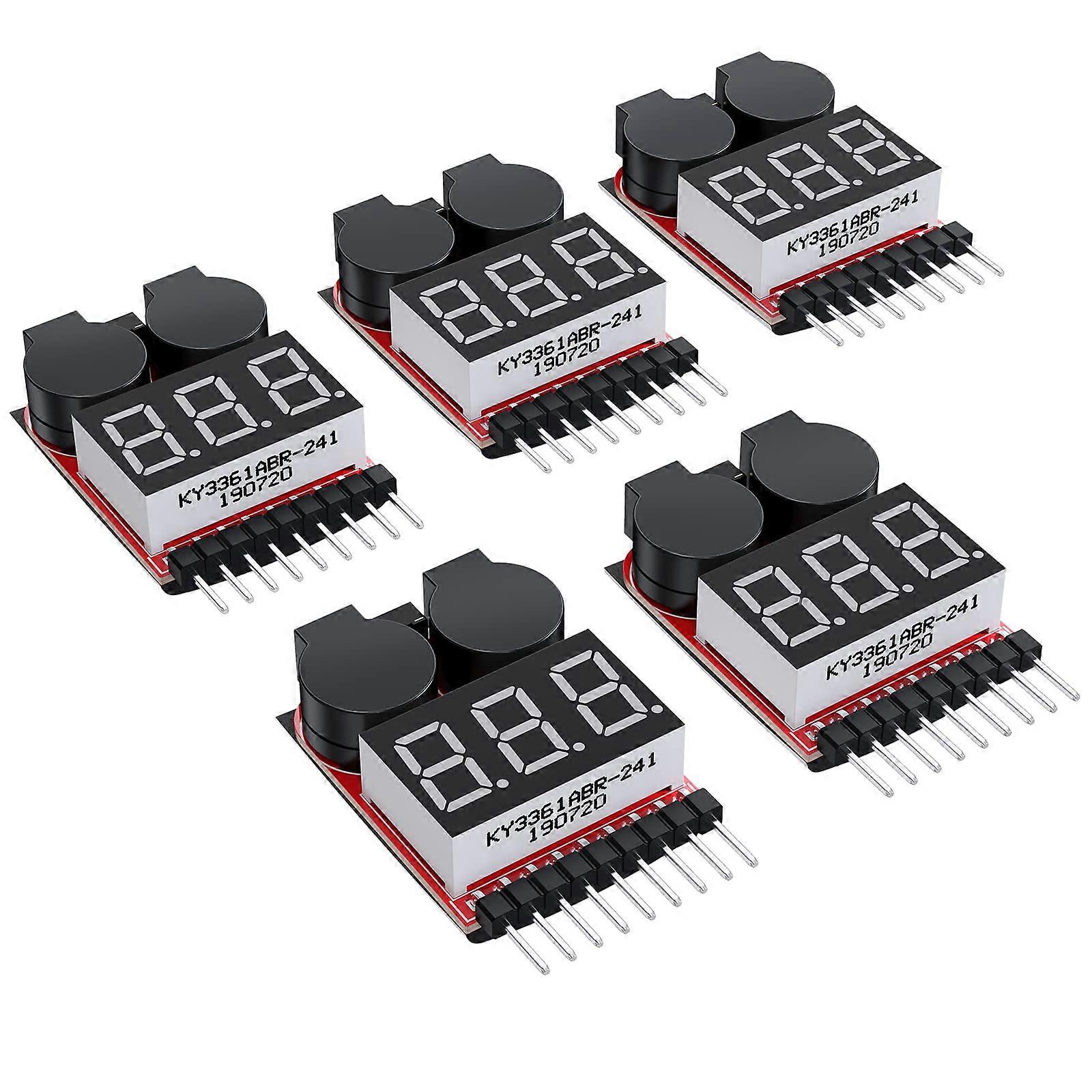 5pcs 1S8S Lipo Battery Tester, Low Voltage Alarm with LED Display for Lipo Battery