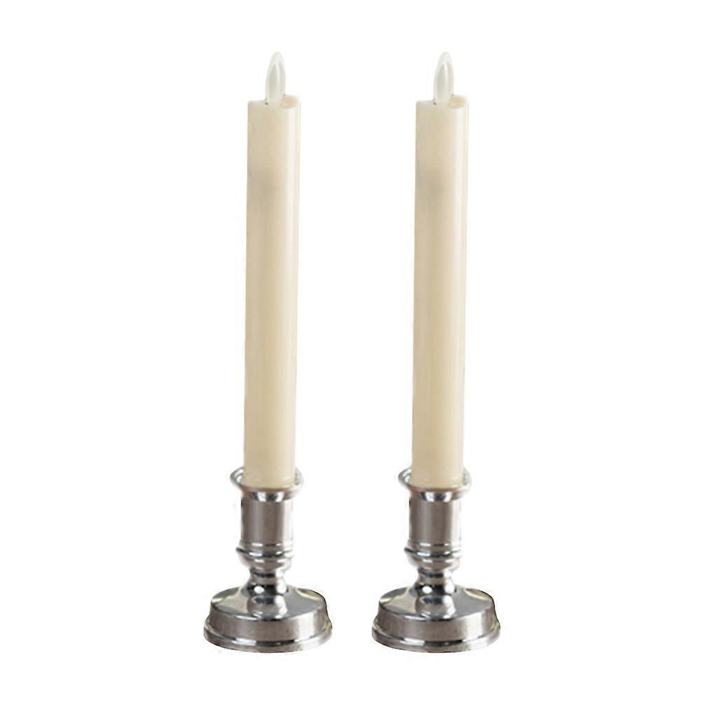 Flame Effect Lights LED Long Rod Candle Lamp Swing Simulation Candle Light Lamp Silver Bottom Yellow Rod Shape For Churches 6x6x25.5cm No Fire 1 Pair