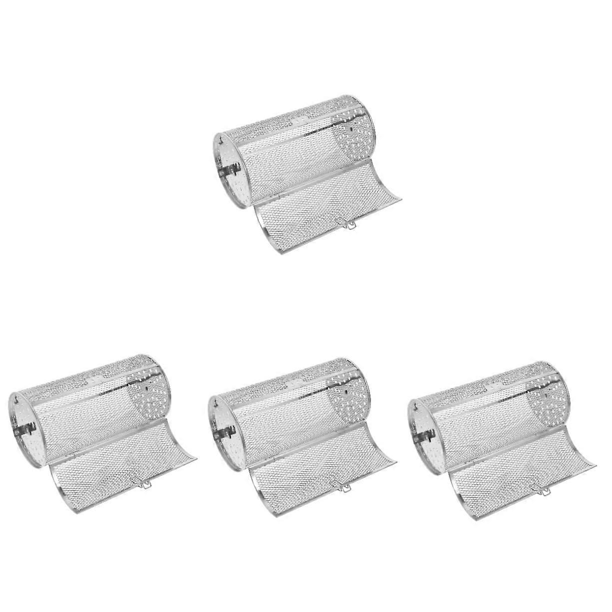 4 pieces baking tray grill cage electric roaster net reusable grill basket oven meat cage for grate grill cage holder silver stainless steel