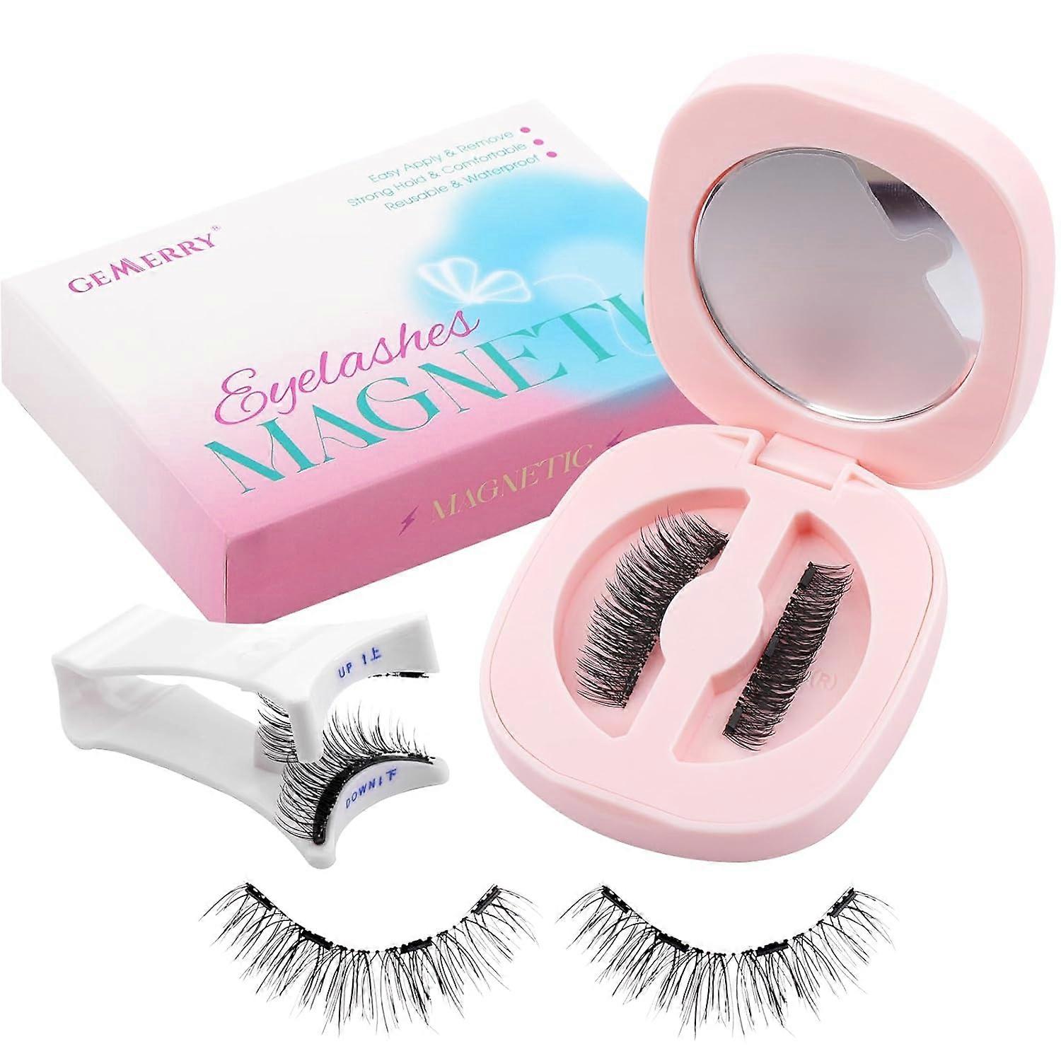 Magnetic eyelashes with applicator, no glue required, soft magnetic eyelashes, natural look eyelashes set, home DIY, natural style, 1 pair