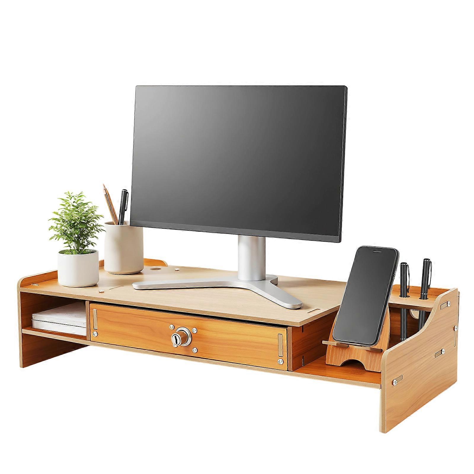 Computer Monitor Stand Computer Rack with Lockable Drawer | Fruugo UK