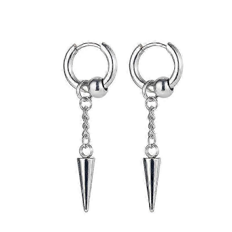 Earring Clips Punk Style Titanium Steel Cone Chain Tassel Hipster for Man