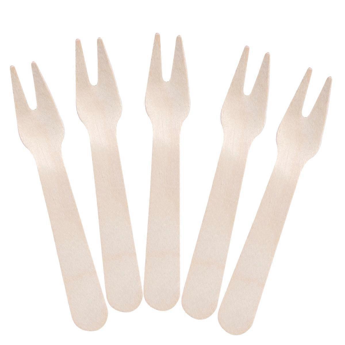 100pcs Cake Fork Wooden Cutlery for Picnic Dinner Barbecue