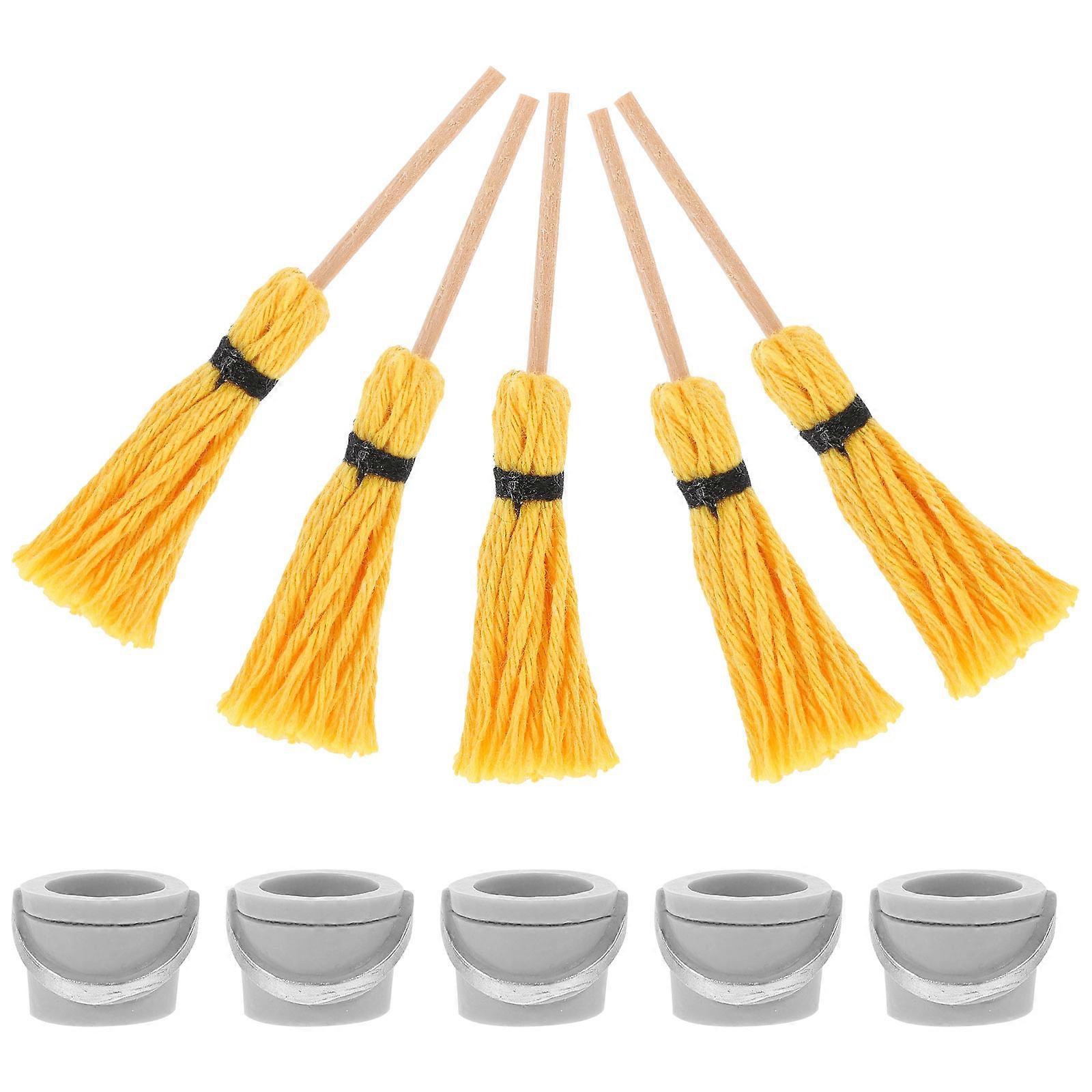 Yellow Mini Mop Bucket Model for Decor Made of Synthetic Material with Fine Details 5 Sets