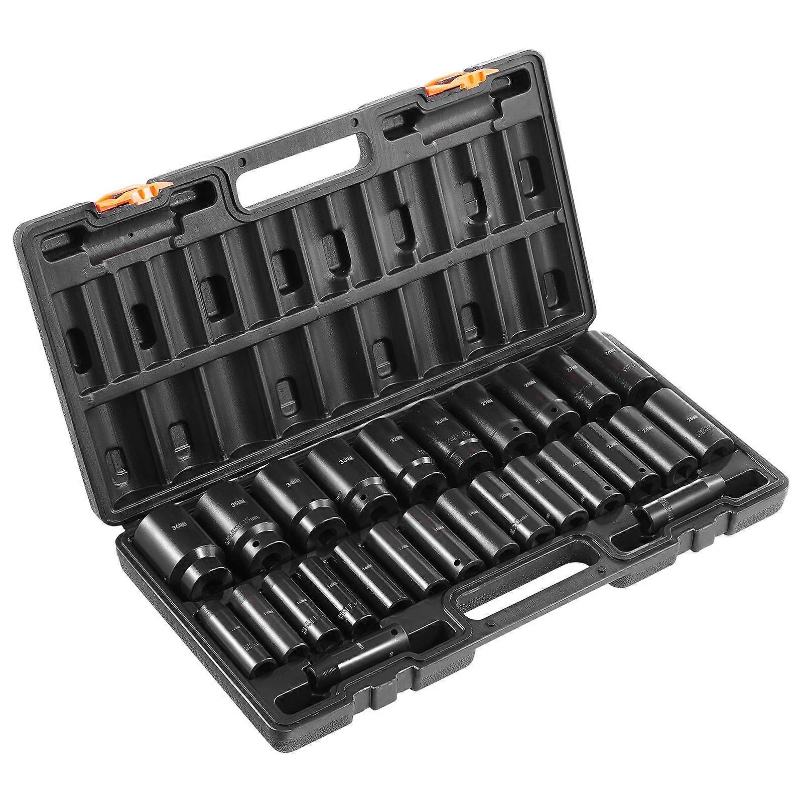 Impact Socket Set, 1/2" 26 Piece Impact Sockets, Deep Socket, 6-Point Sockets, 1/2 Inches Drive Socket Set Impact Metric 10mm - 36mm