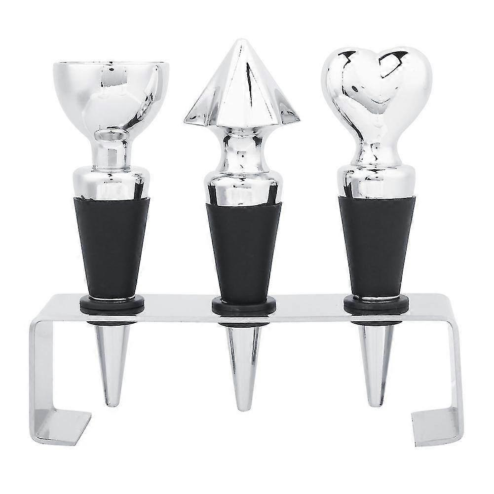 Set of 3 Decorative Aluminum Alloy Wine Bottle Stoppers - Stylish and Durable Sealing Caps for Home or Parties