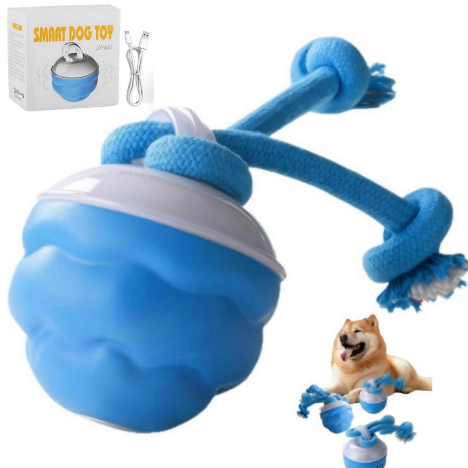 Interactive dog toy, 3 modes, intelligent rolling, ecofriendly with flossknot tail, durable for all sizes