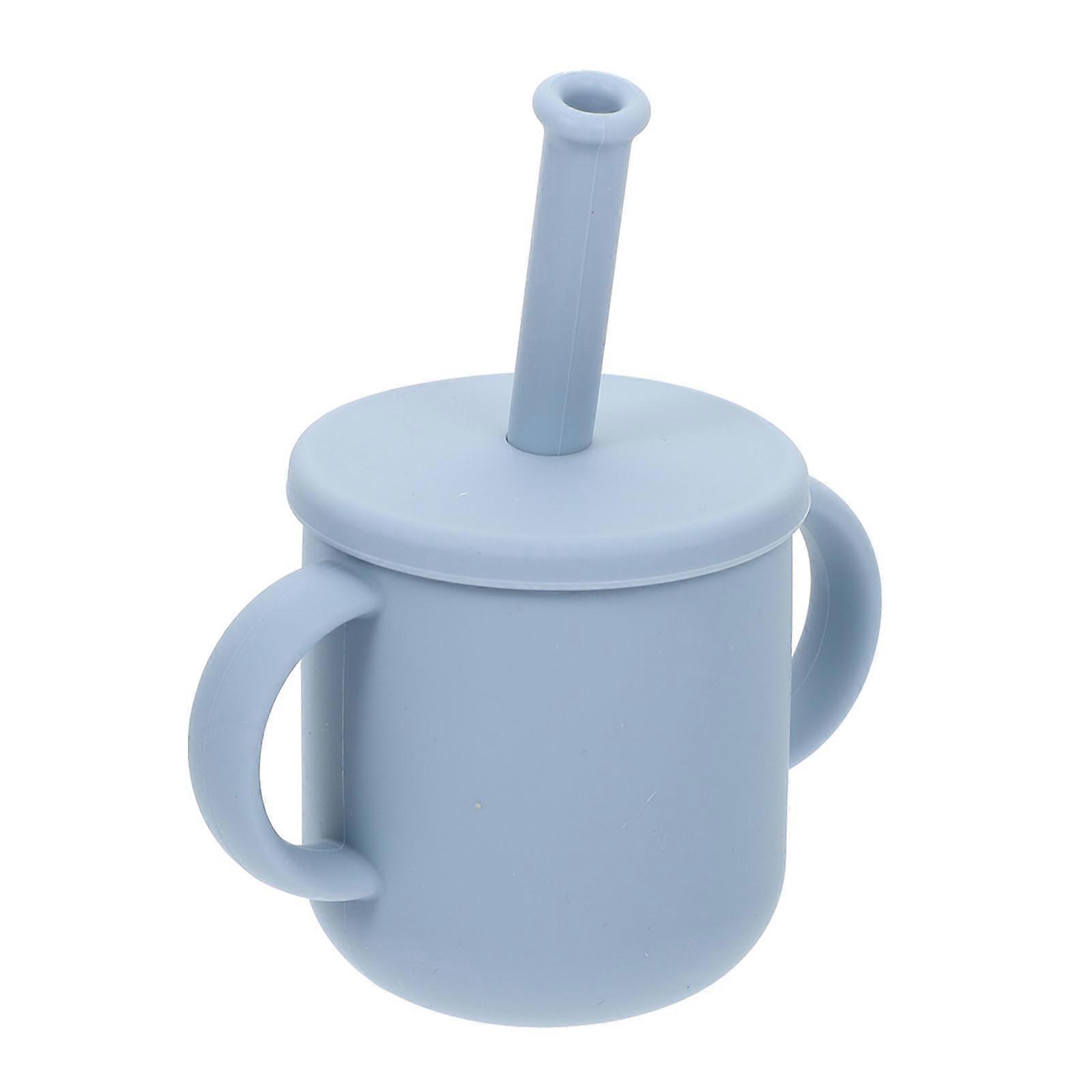 Toddler Drinking Mug 1 Set Fall-Resistant Silicone For Infants Easy Grip Handle Cartoon Shape Blue