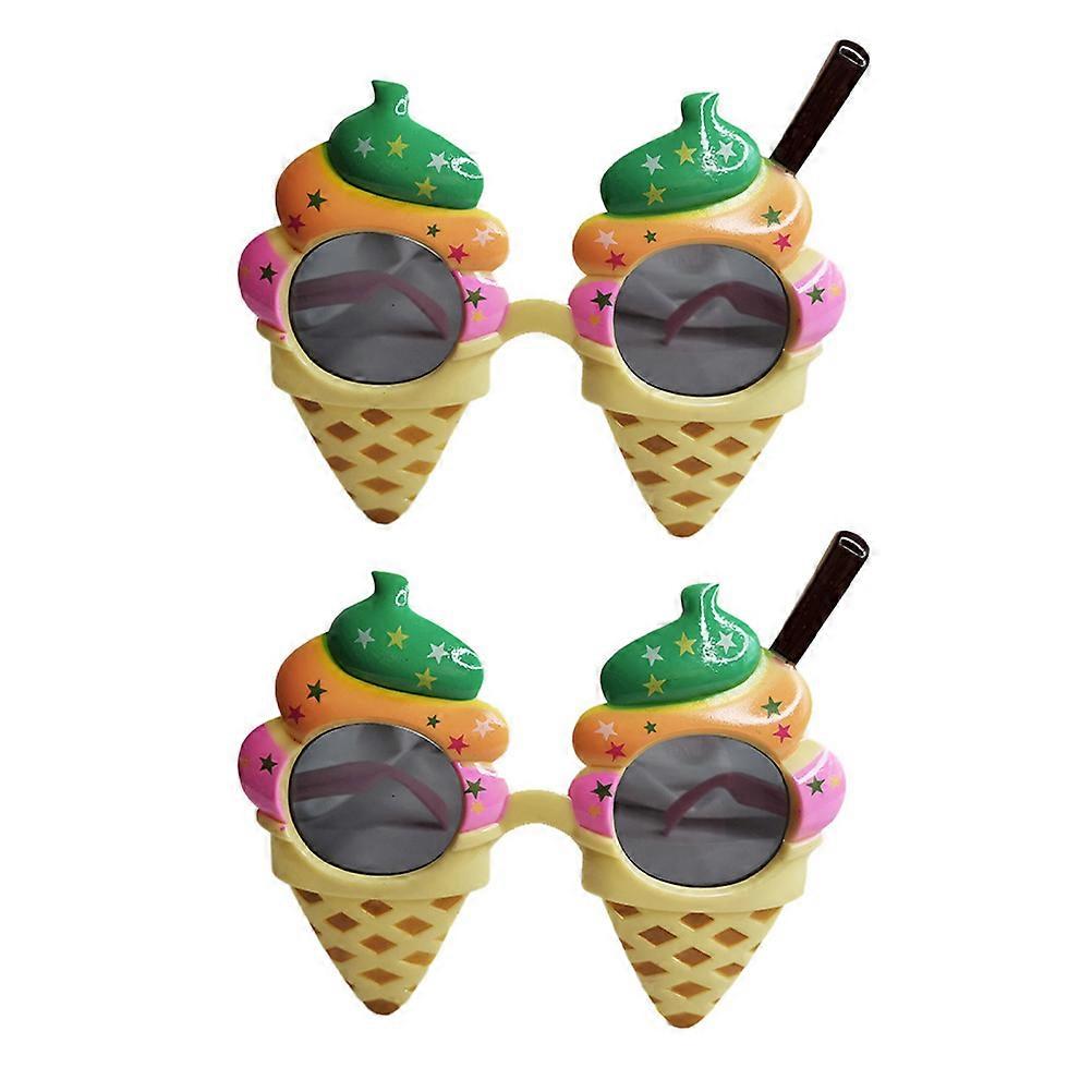 Ice Cream Shaped Eyewear Set of 2Pcs Decorative Props for Birthday Party Multi Color Made of Durable Materials