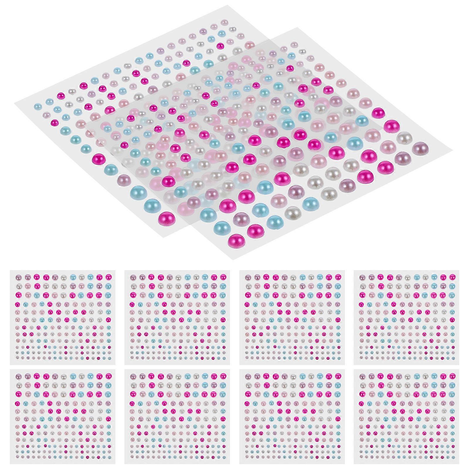 Assorted Color Adhesive Pearl Stickers for Decor Acrylic Material 10 Sheets