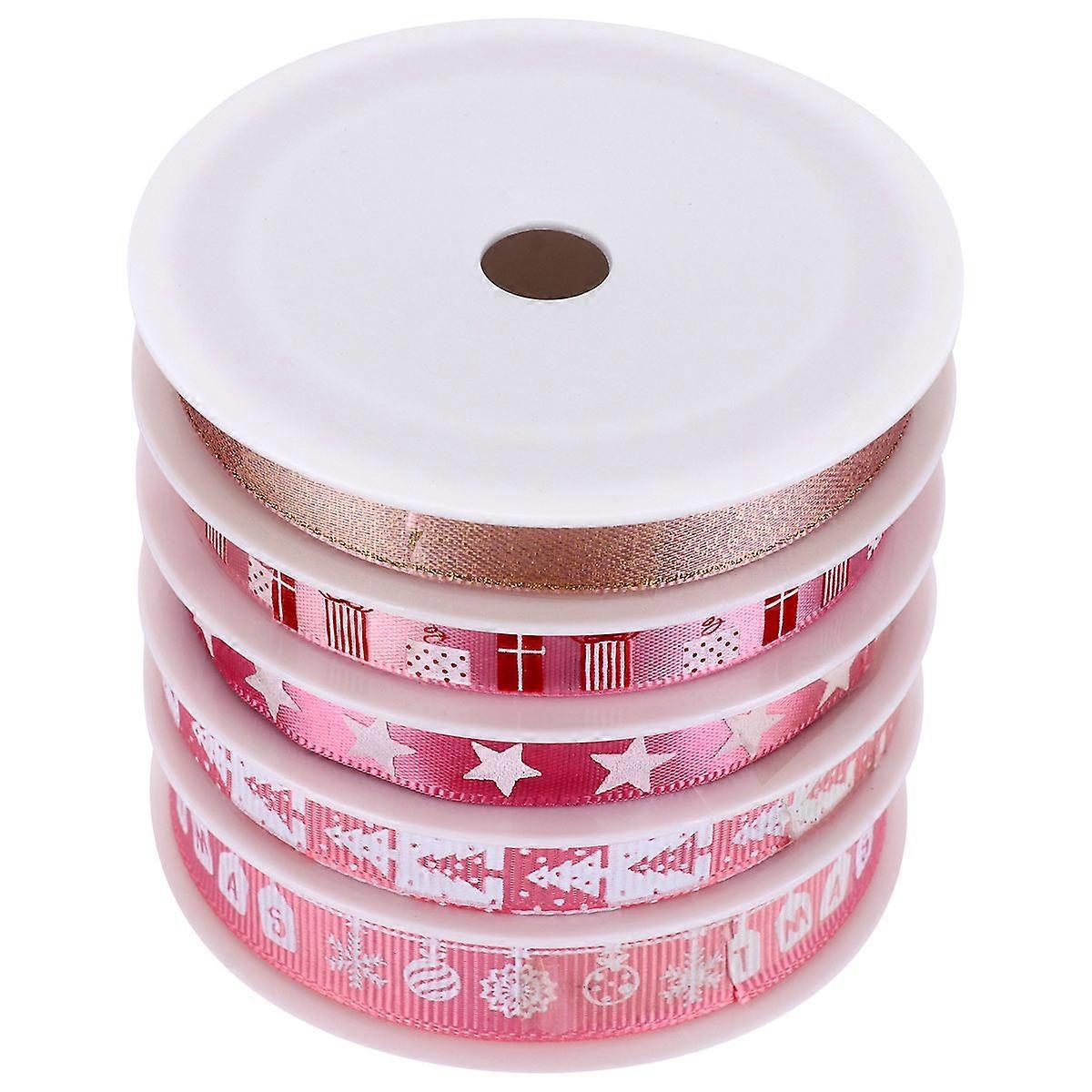 Pink Christmas Ribbon for Package Made of Durable Polyester Perfect for Holiday Crafts and Decor 5 Rolls 25m Each