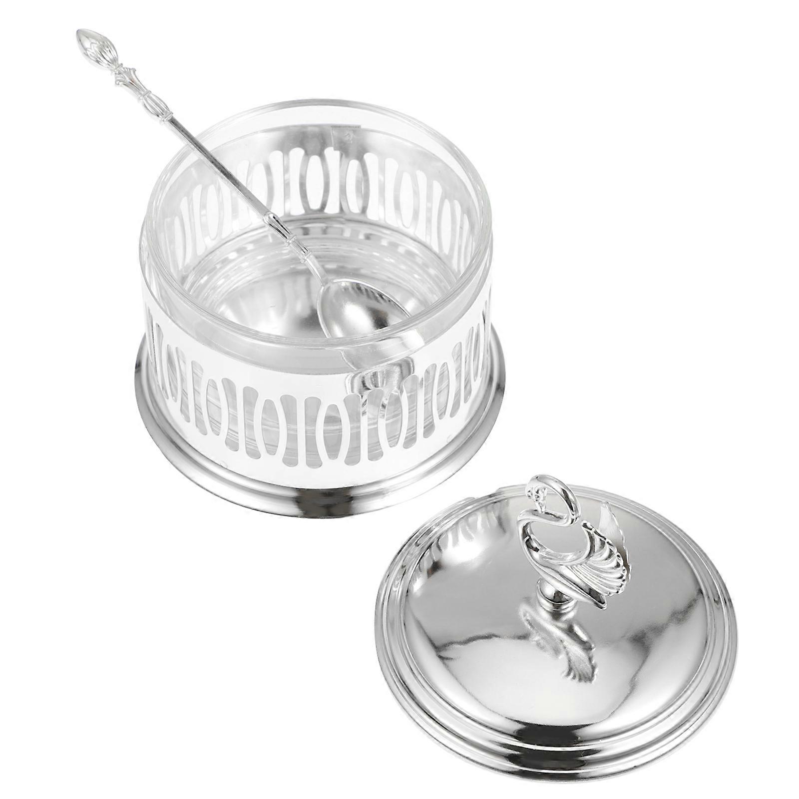 Seasoning Containers Glass 1Pack Dustproof Kitchenware Swan Shape Silver Waterproof Storage