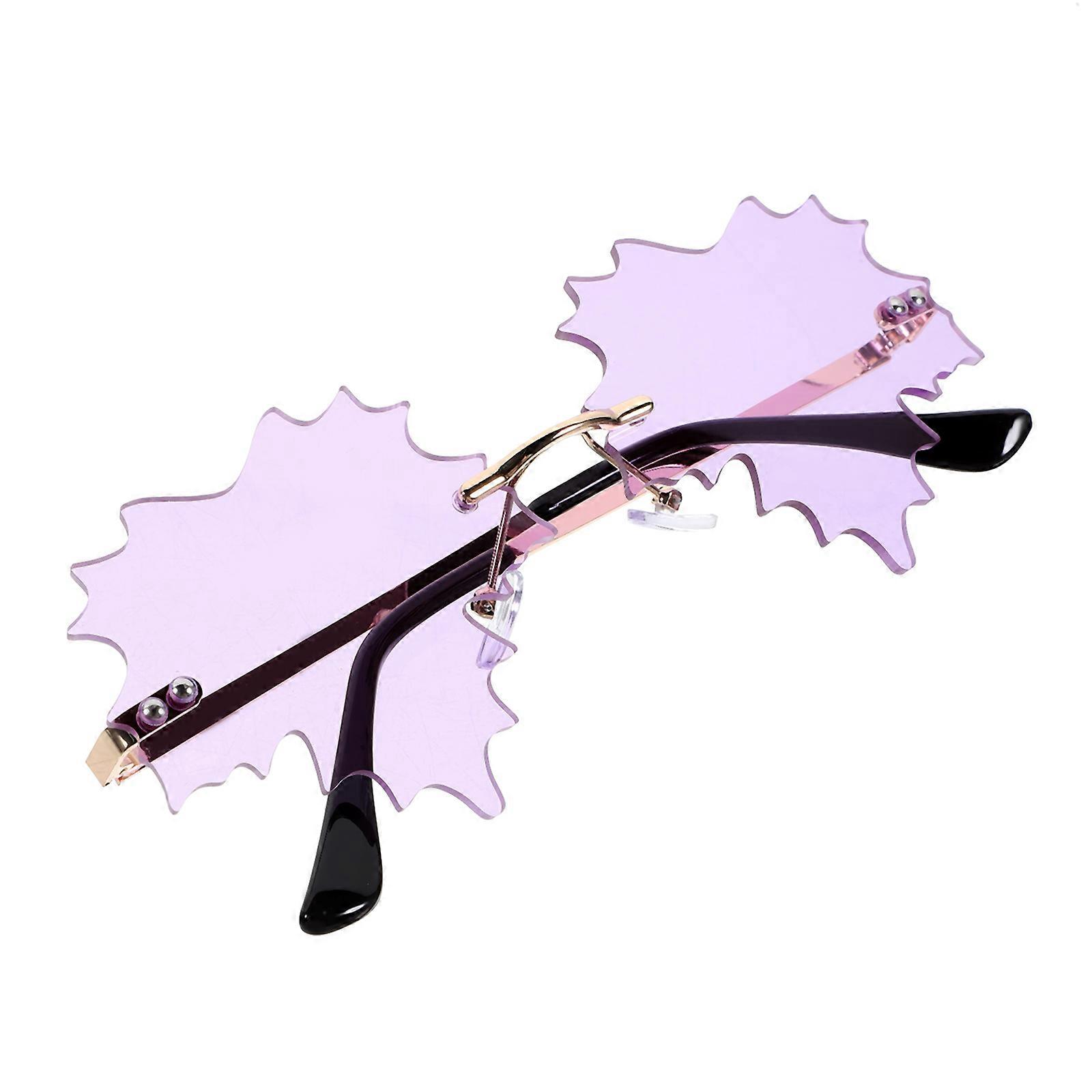 Leaf-Shaped Women Sunglasses Rimless Design for Themed Events Lavendar Color Eye Protection 1Set