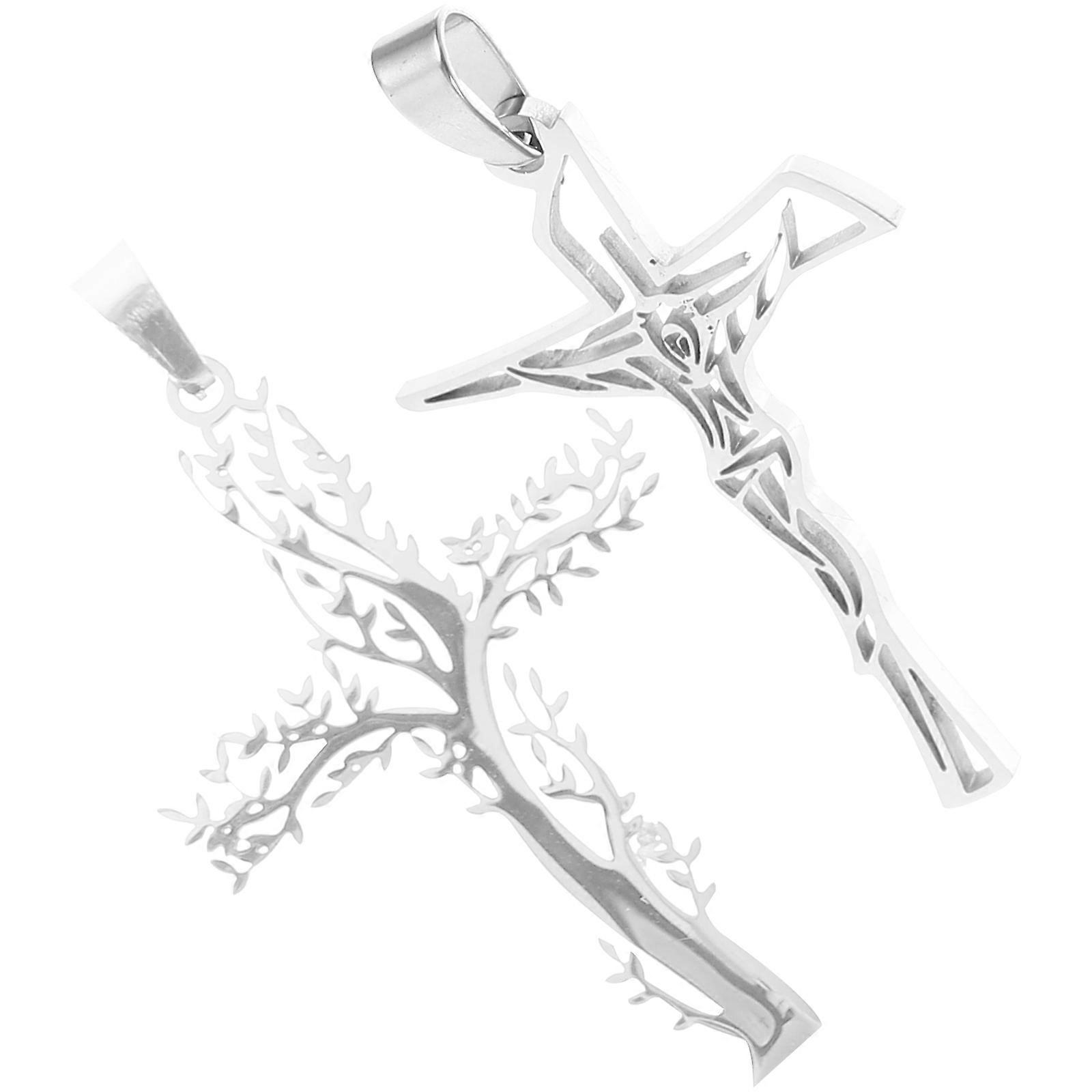 DIY Accessory 2Pcs Silver Cross Tree Pendant Unique Design for Religious Decor Necklace Craft Projects
