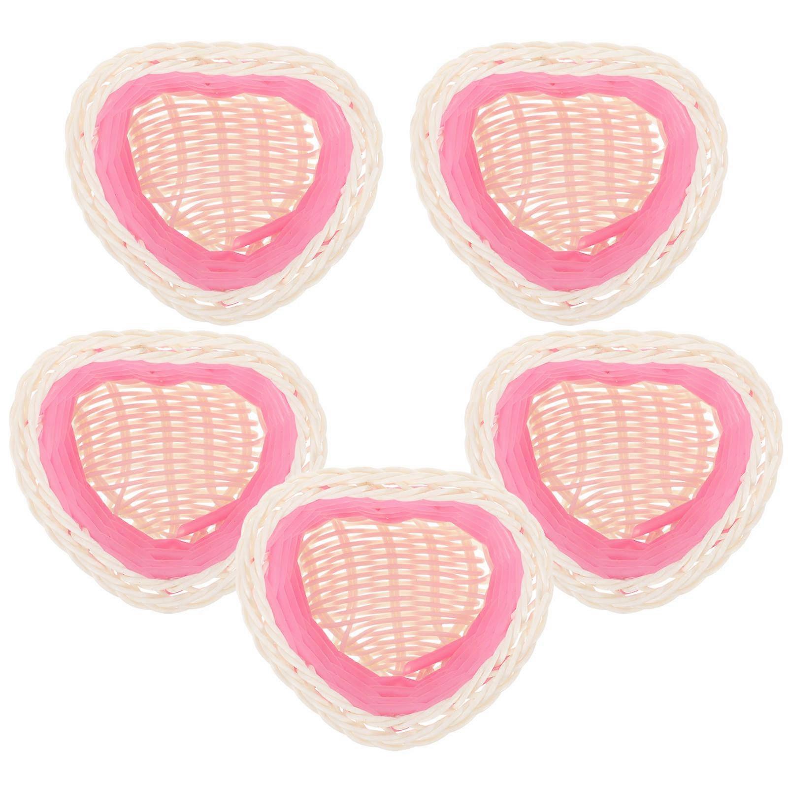 Pink Mini Woven Baskets for Wedding Decoration Rustic Style Plastic Material 5 Pieces