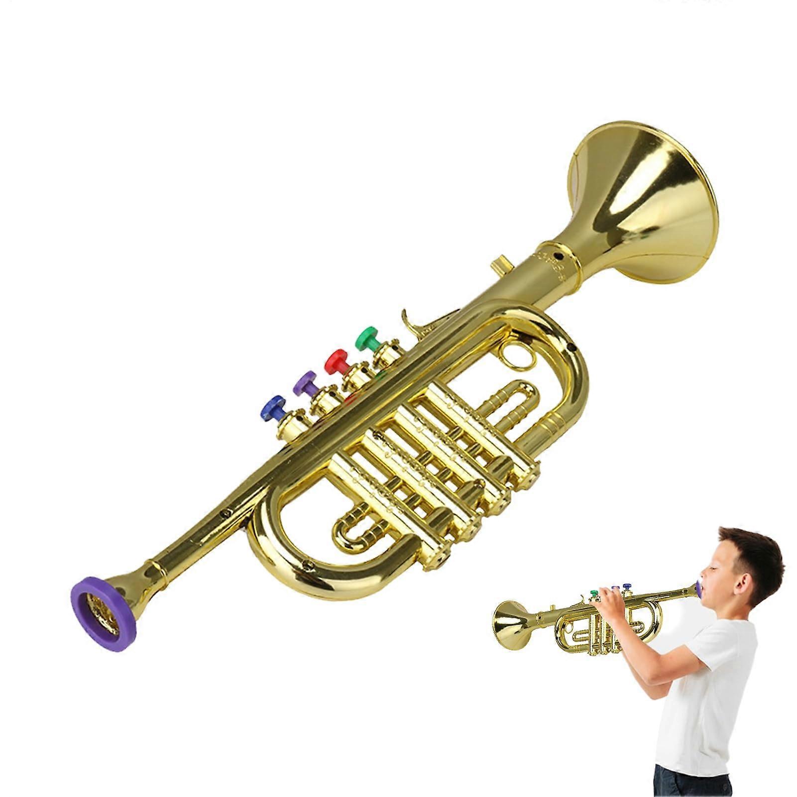 Trumpet for – Musical toy for preschool age  Lightweight simulation instrument with trumpet in four tones, 37 x 10 x 9 cm, Gold