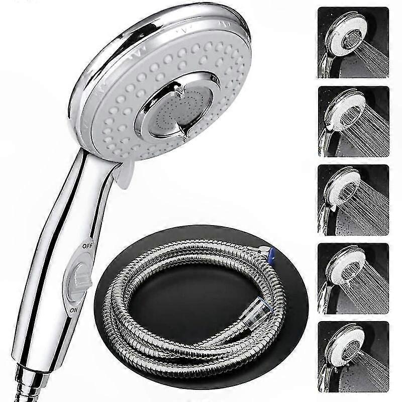 High-Pressure Handheld Shower Head with 2M Hose, 5 Water-Saving Modes, Stainless Steel Finish