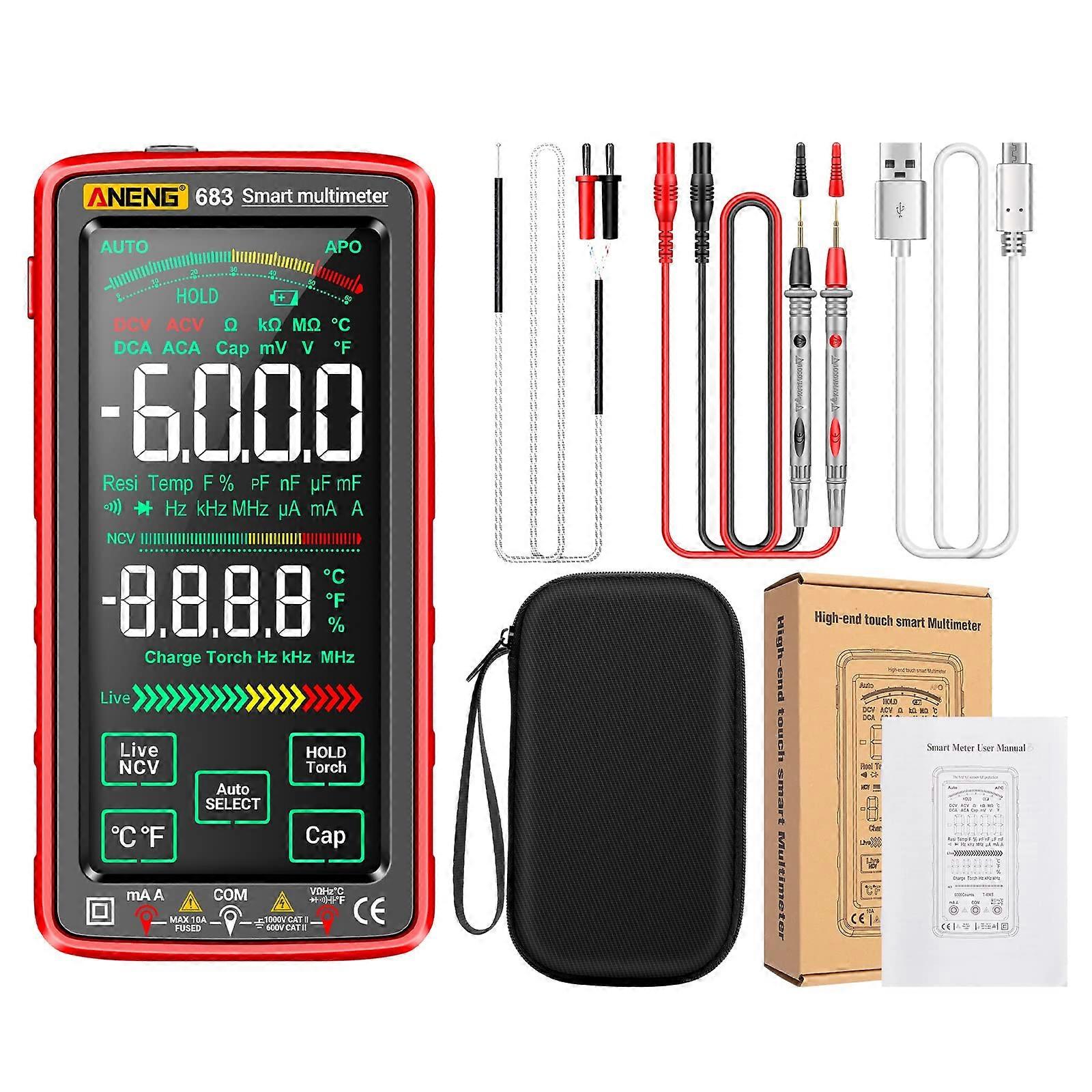683 6000 Counts Large Touch Screen Digital Multimeter Smart AntiBurn Rechargeable Universal Meter VA Reverse Display NCV Tester