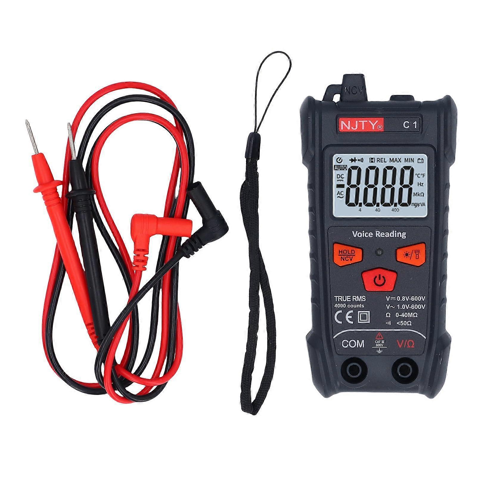 Smart Pocket Multimeter, 4000 Counts DC AC Voltage Tester with True RMS, LCD Display with Backlight, LED Light for Automotive, Household and Crafts