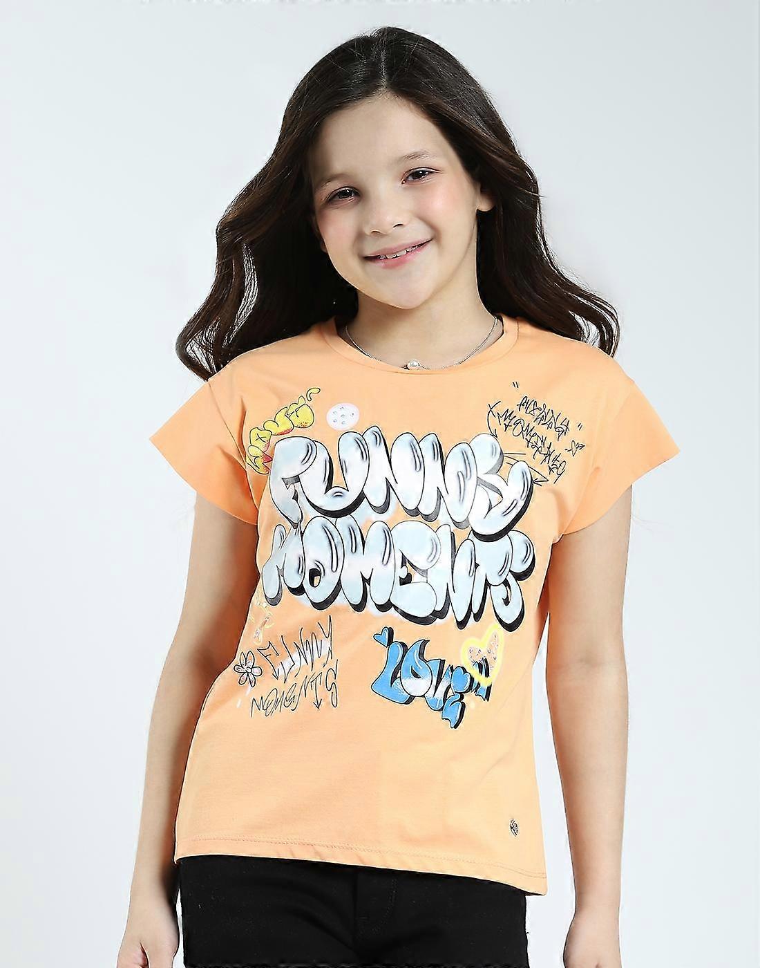 Monte Carlo Girls Printed Round Neck Half Sleeve Top