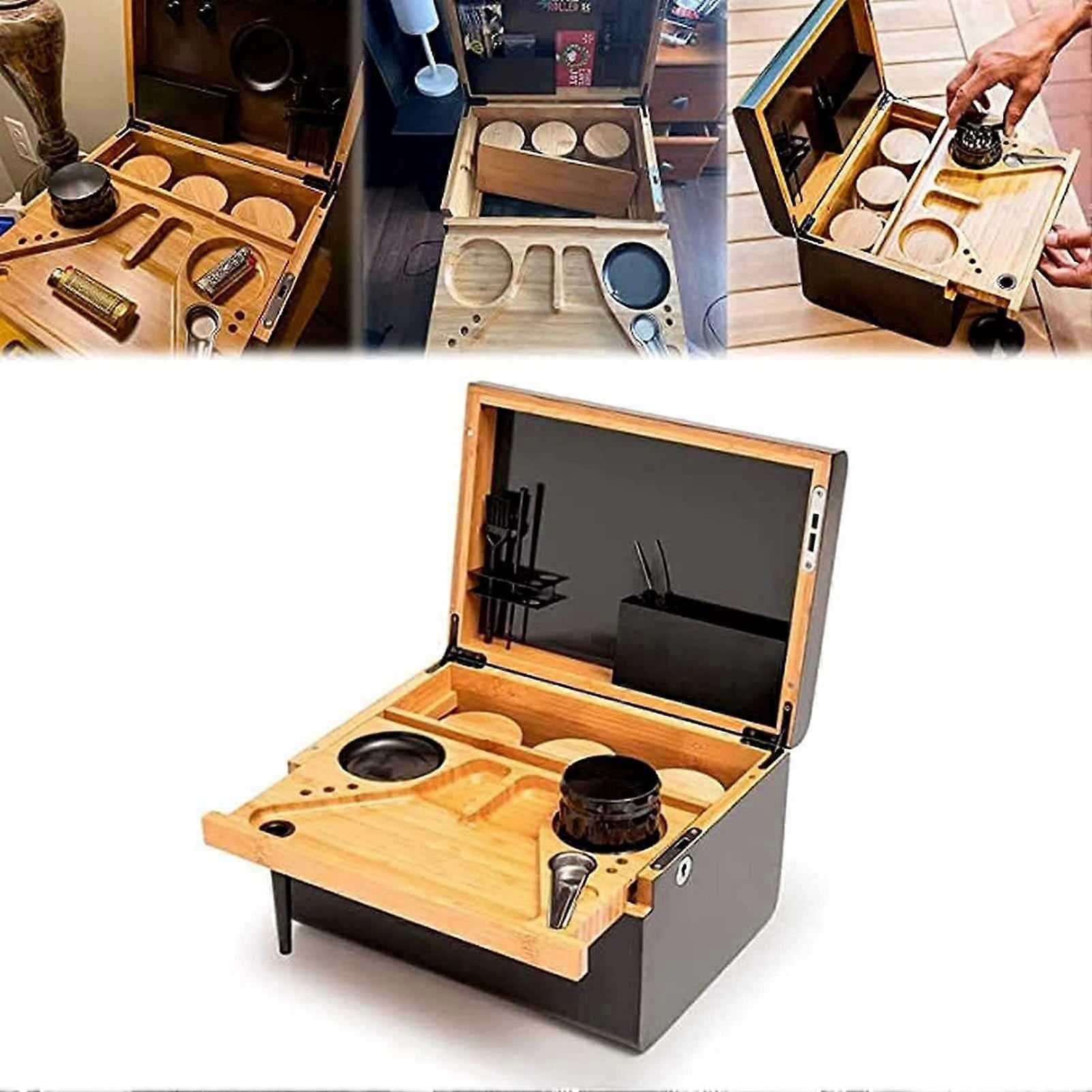 Bamboo Storage Chest with Lock, Removable Dividers, Movable Tray, Premium Wood Organizer, Luxury Gift Set, One Color