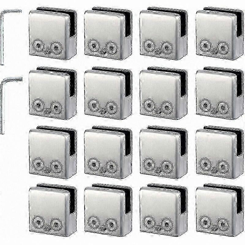 16-Piece 304 Stainless Steel Square Glass Clamps for Staircase Balustrades and Polished Handrails with Flat Adjustment