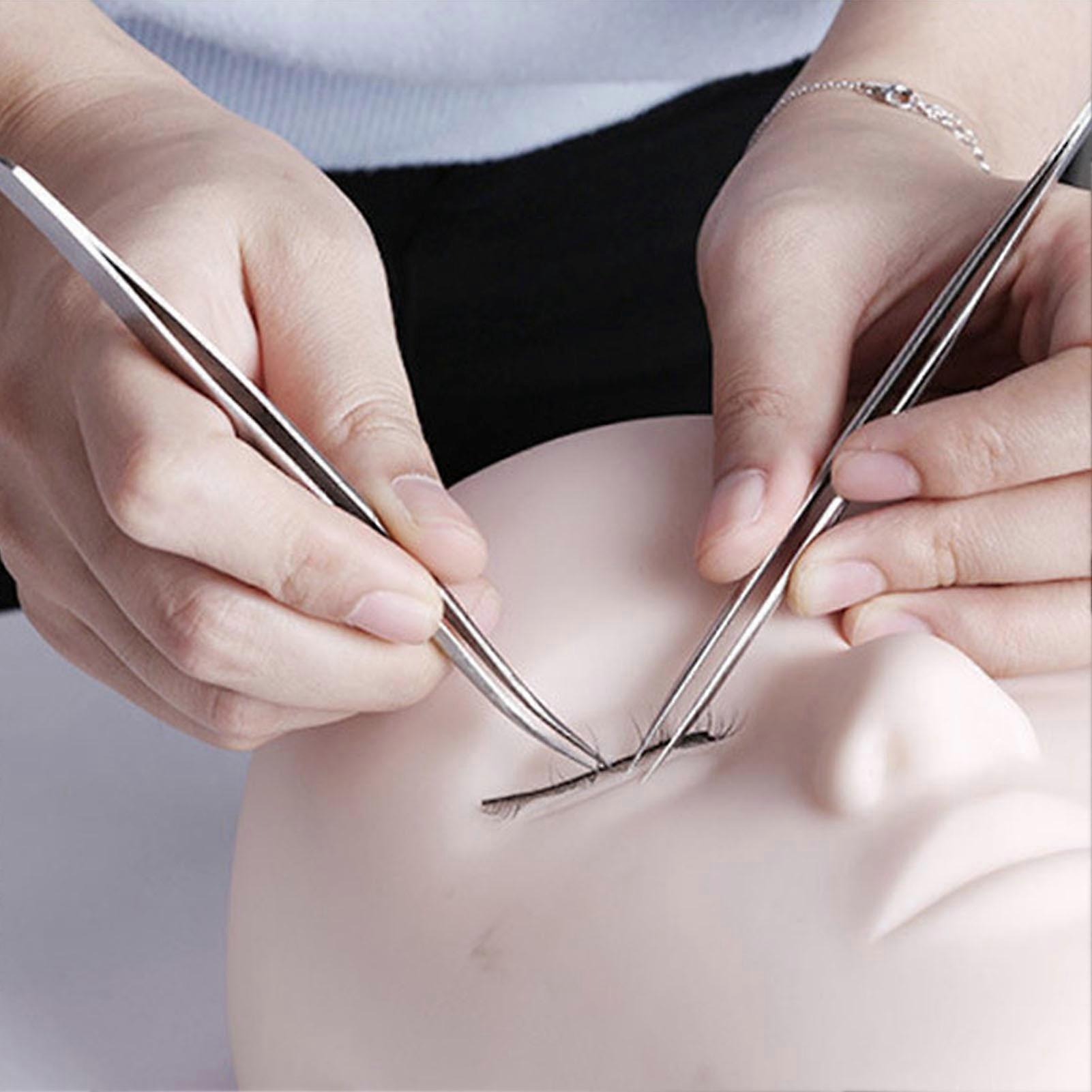 Eyelash Extension Training Head Kit 12pcs with Tweezers & Pads