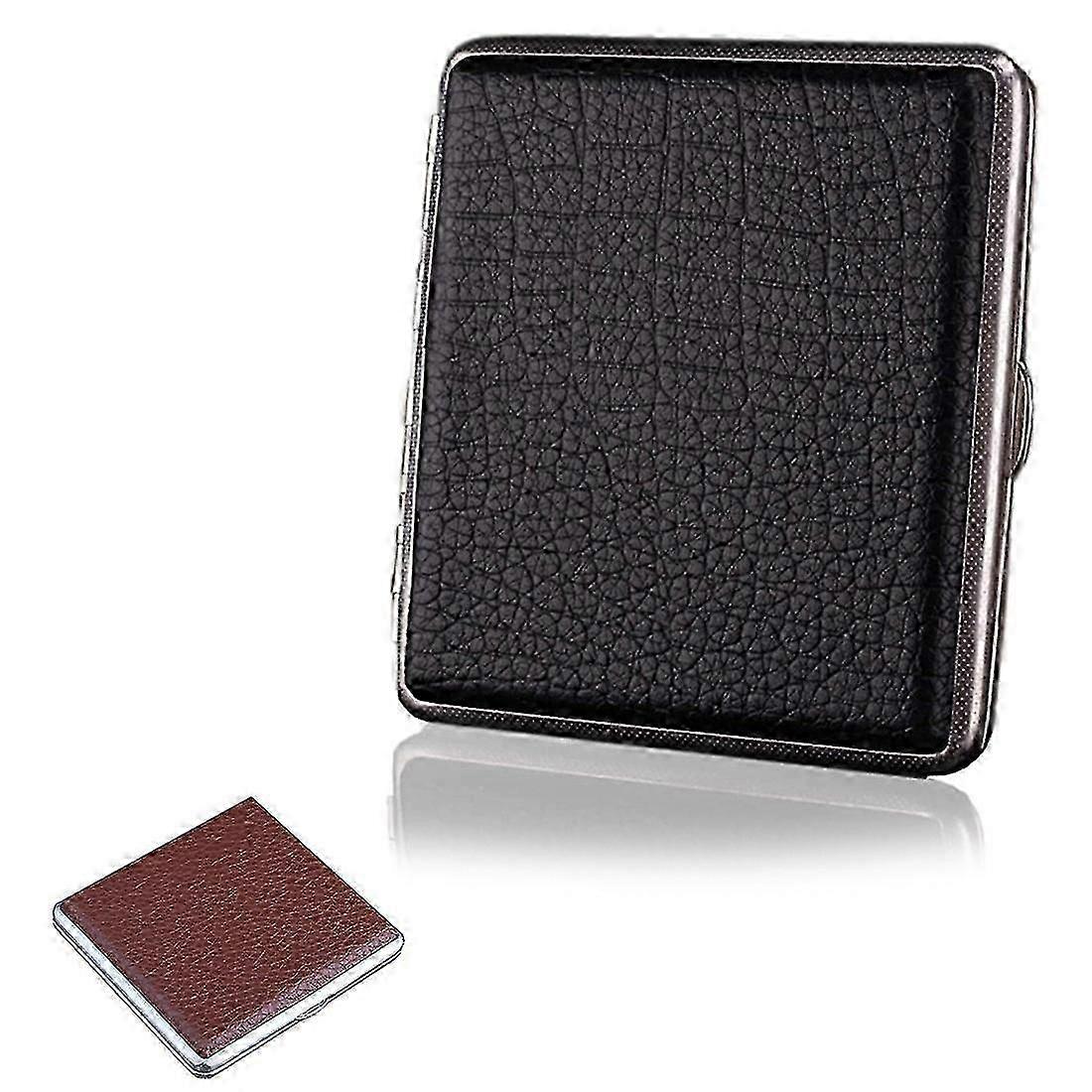 Zigarettenetui, Leder Zigarettenetui Halter Metallrahmen kann 20 Stück Zigaretten halten Metall Zigarettenetui 2 Stück (D-2D)schwarz SZRH A-S