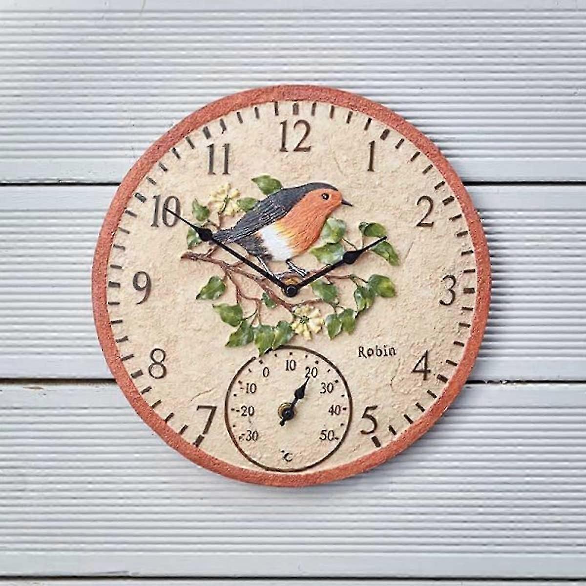 Outside In Robin 12" Wall Clock and Thermometer
